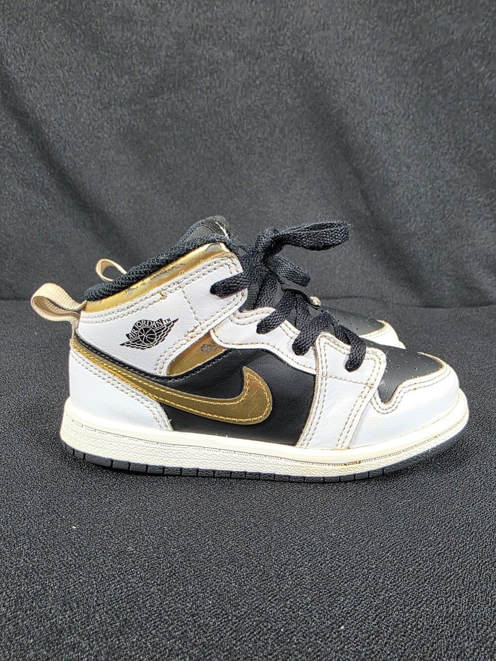 Nike Air Jordan 1 Mid White Gold Leather Toddler Shoes Size 9C